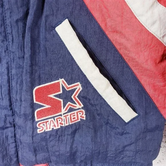 Vintage 90s‎ Starter Puffer Jacket Red Blue Youth Size 7T Full Zip - Picture 6 of 8